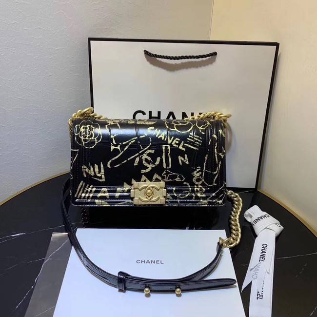 Chanel Le Boy Flap Shoulder Bag Original Leather Black TY67086 Gold
