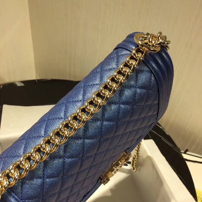 Chanel Le Boy Flap Shoulder Bag Original Leather Blue A67086 Gold