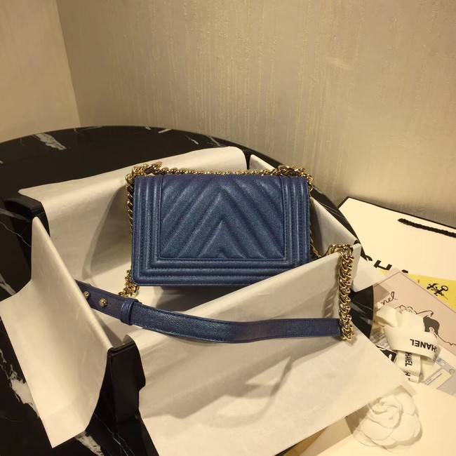 Chanel Le Boy Flap Shoulder Bag Original Leather Blue V67085 Gold