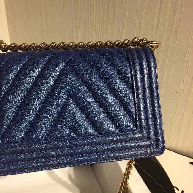 Chanel Le Boy Flap Shoulder Bag Original Leather Blue V67085 Gold