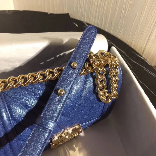 Chanel Le Boy Flap Shoulder Bag Original Leather Blue V67085 Gold