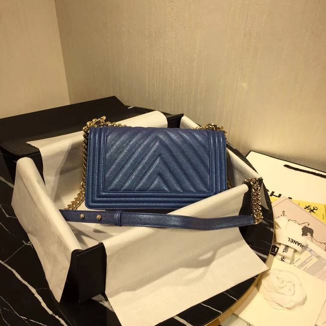 Chanel Le Boy Flap Shoulder Bag Original Leather Blue V67086 Gold