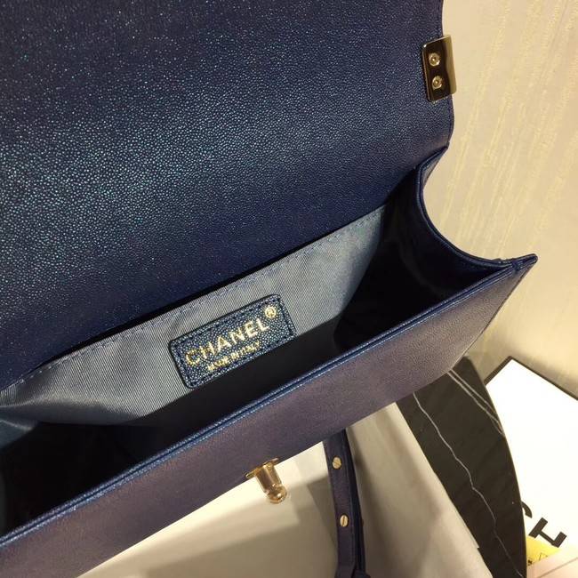 Chanel Le Boy Flap Shoulder Bag Original Leather Blue V67086 Gold