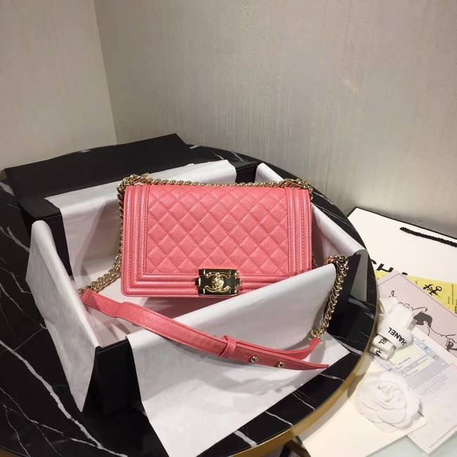 Chanel Le Boy Flap Shoulder Bag Original Leather Pink A67086 Gold