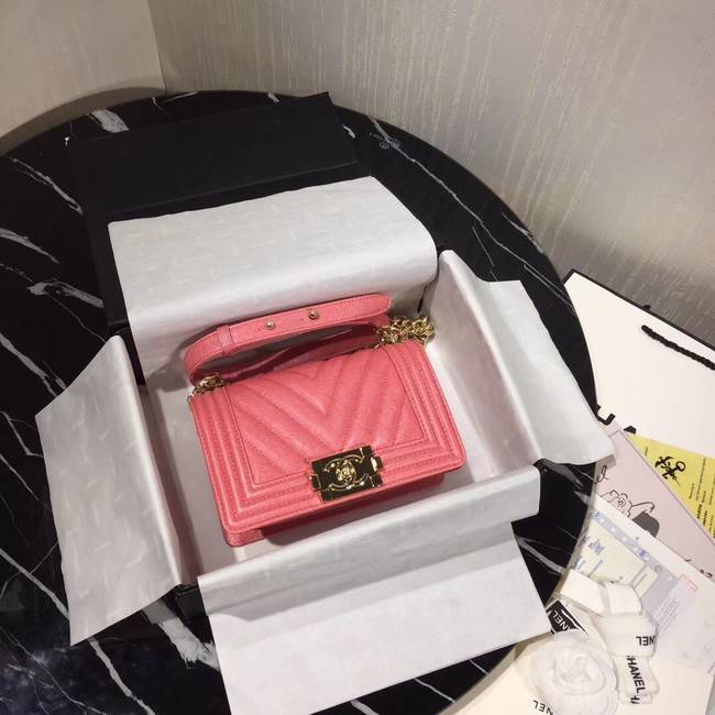 Chanel Le Boy Flap Shoulder Bag Original Leather Pink V67085 Gold