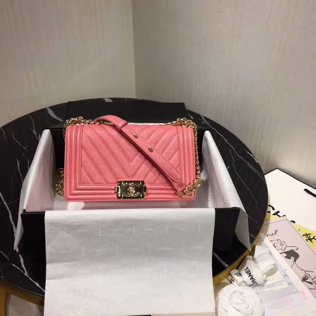 Chanel Le Boy Flap Shoulder Bag Original Leather Pink V67086 Gold