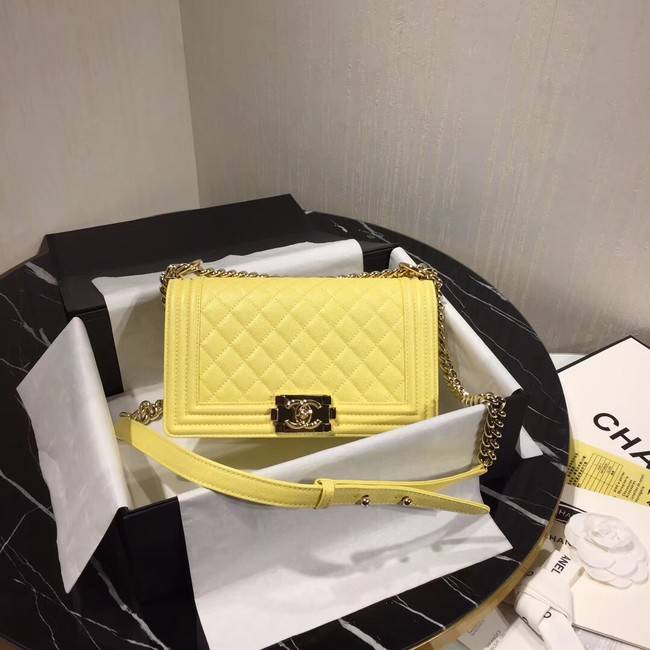 Chanel Le Boy Flap Shoulder Bag Original Leather Yellow A67086 Gold