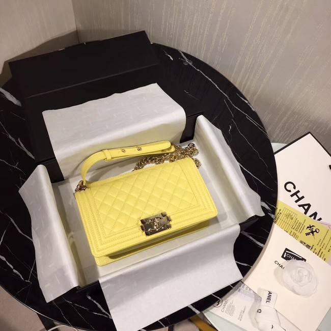 Chanel Le Boy Flap Shoulder Bag Original Leather Yellow A67086 Gold