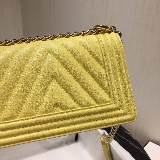 Chanel Le Boy Flap Shoulder Bag Original Leather Yellow V67085 Gold