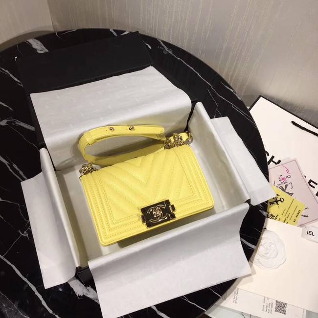 Chanel Le Boy Flap Shoulder Bag Original Leather Yellow V67085 Gold