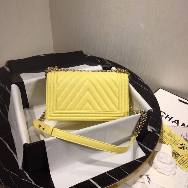 Chanel Le Boy Flap Shoulder Bag Original Leather Yellow V67086 Gold