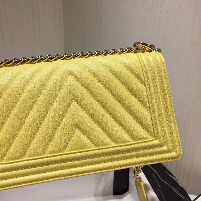 Chanel Le Boy Flap Shoulder Bag Original Leather Yellow V67086 Gold