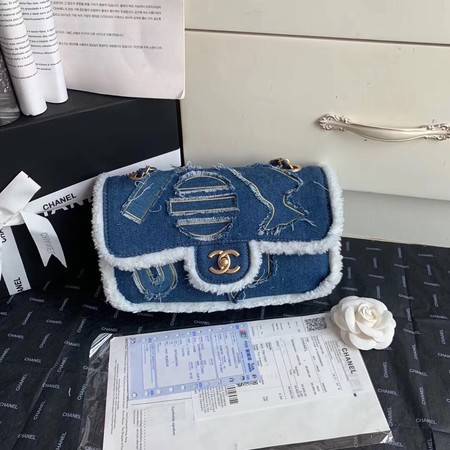 Chanel Shoulder Bag Blue 63592 Gold