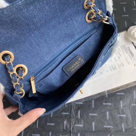 Chanel Shoulder Bag Blue 63592 Gold