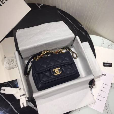 Chanel Shoulder Bag Original Leather Navy 50937 Gold