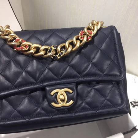 Chanel Shoulder Bag Original Leather Navy 50938 Gold