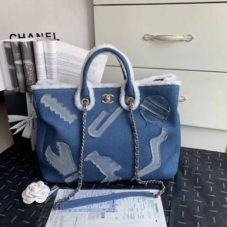 Chanel Tote Bag Blue 63596 Gold