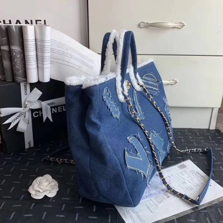 Chanel Tote Bag Blue 63596 Gold