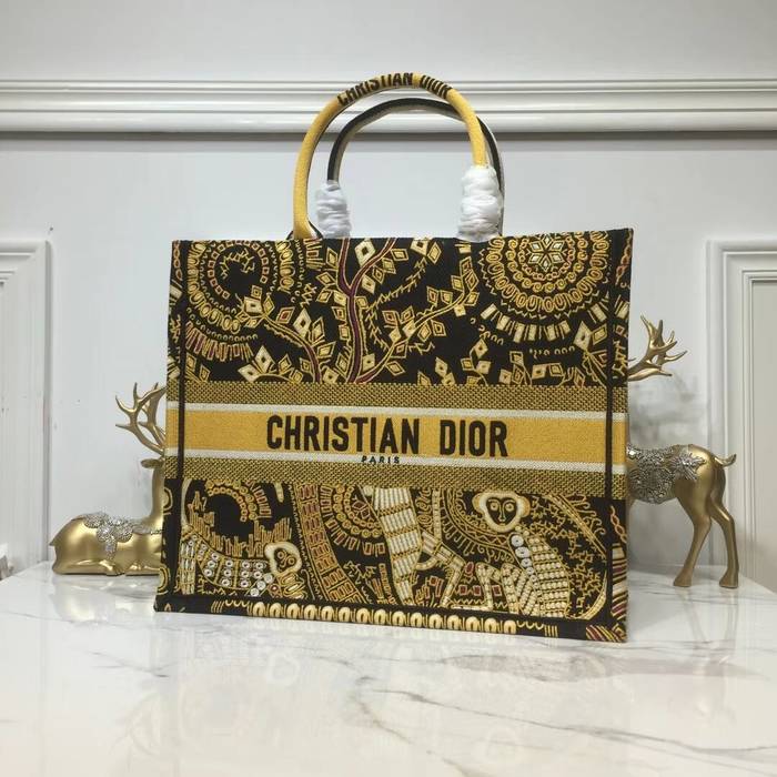 DIOR BOOK TOTE BAG IN EMBROIDERED CANVAS C1286 Gold