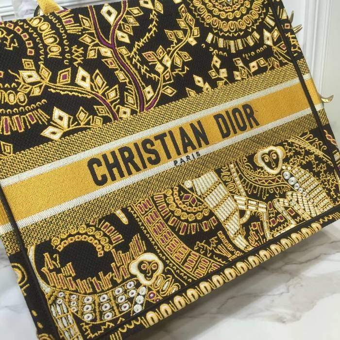 DIOR BOOK TOTE BAG IN EMBROIDERED CANVAS C1286 Gold