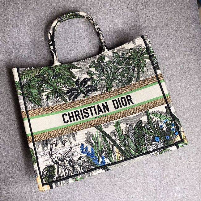 DIOR BOOK TOTE BAG IN EMBROIDERED CANVAS C1286 Green