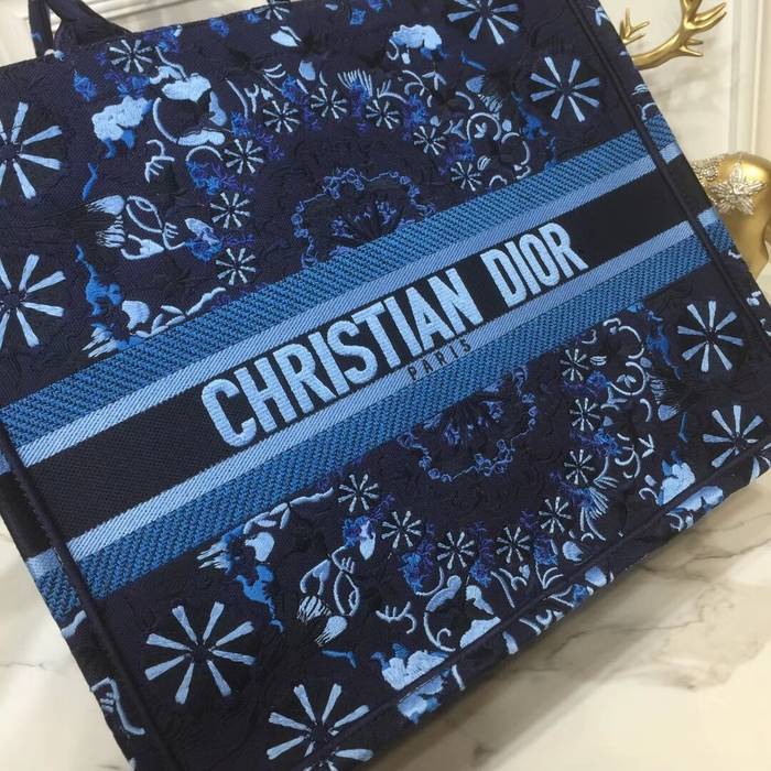 DIOR BOOK TOTE BAG IN EMBROIDERED CANVAS C1286 Navy