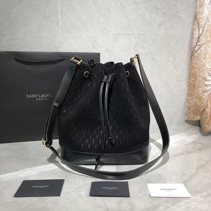 Yves Saint Laurent Black Matte Leather Bucket Bag Y568606 Black