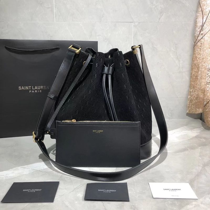 Yves Saint Laurent Black Matte Leather Bucket Bag Y568606 Black