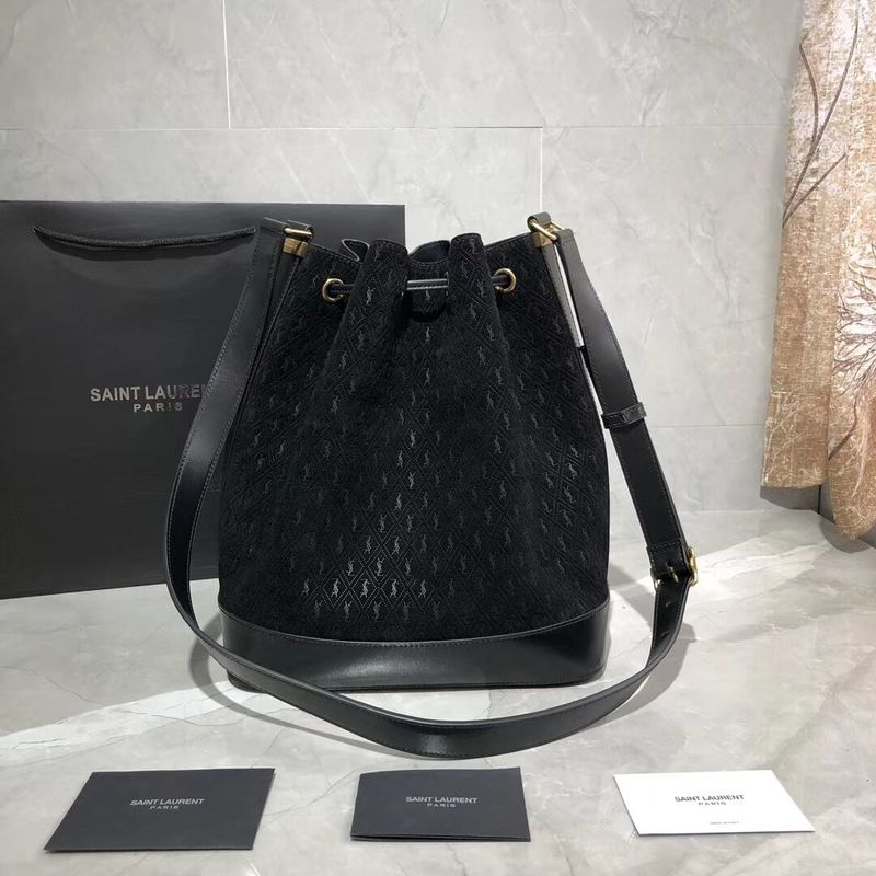 Yves Saint Laurent Black Matte Leather Bucket Bag Y568606 Black