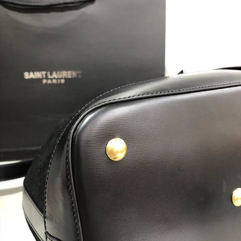 Yves Saint Laurent Black Matte Leather Bucket Bag Y568606 Black