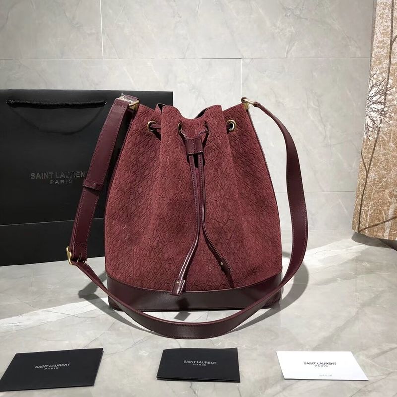 Yves Saint Laurent Black Matte Leather Bucket Bag Y568606 Wine