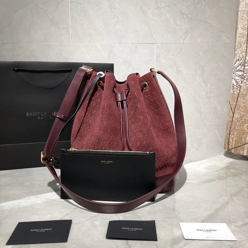 Yves Saint Laurent Black Matte Leather Bucket Bag Y568606 Wine