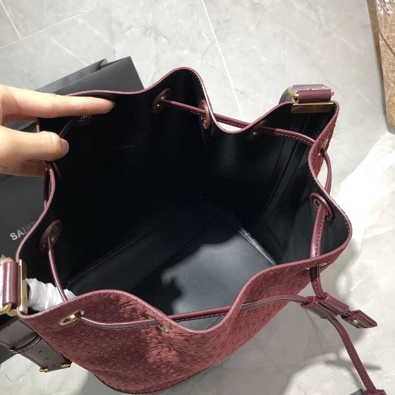 Yves Saint Laurent Black Matte Leather Bucket Bag Y568606 Wine