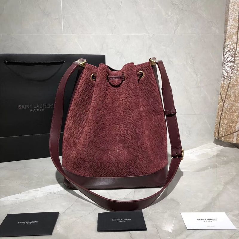 Yves Saint Laurent Black Matte Leather Bucket Bag Y568606 Wine