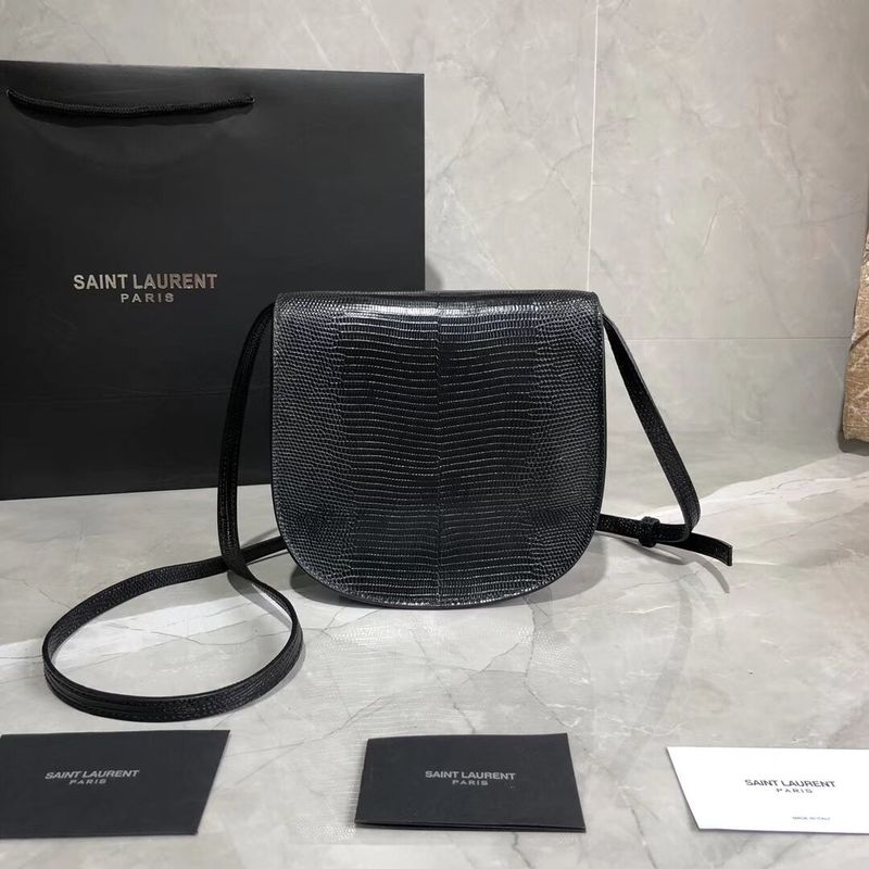 Yves Saint Laurent Lizard Leather Shoulder Bag Y551559 Black