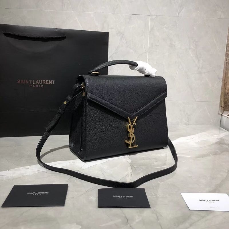 Yves Saint Laurent CASSANDRA TOP HANDLE MEDIUM BAG IN GRAIN DE POUDRE EMBOSSED LEATHER Y578000 Black