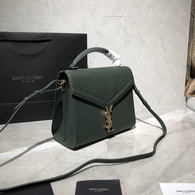 Yves Saint Laurent CASSANDRA TOP HANDLE MEDIUM BAG IN GRAIN DE POUDRE EMBOSSED LEATHER Y578000 Green