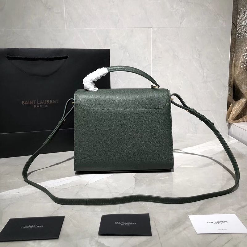 Yves Saint Laurent CASSANDRA TOP HANDLE MEDIUM BAG IN GRAIN DE POUDRE EMBOSSED LEATHER Y578000 Green