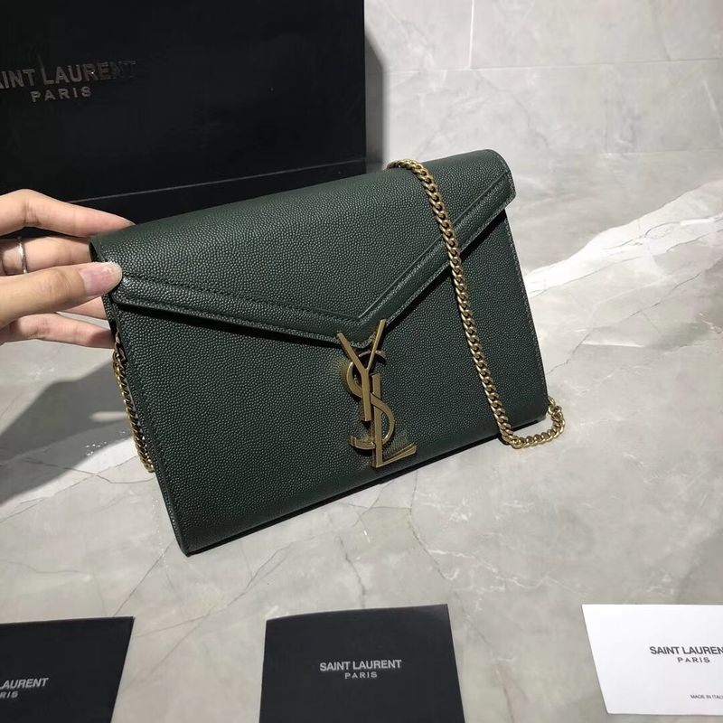 YSL CASSANDRA MONOGRAM CLASP BAG IN GRAIN DE POUDRE EMBOSSED LEATHER Y582334 Green