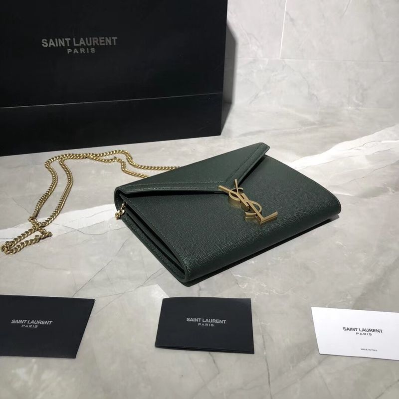 YSL CASSANDRA MONOGRAM CLASP BAG IN GRAIN DE POUDRE EMBOSSED LEATHER Y582334 Green