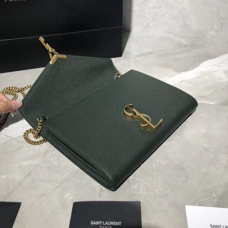 YSL CASSANDRA MONOGRAM CLASP BAG IN GRAIN DE POUDRE EMBOSSED LEATHER Y582334 Green