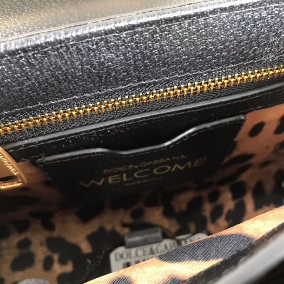 Dolce & Gabbana Leopard Leather Top Handle Bag DG8588 Brown