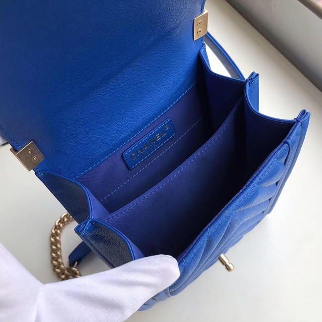 Boy chanel handbag Grained Calfskin & Gold-Tone Metal VS0130 blue