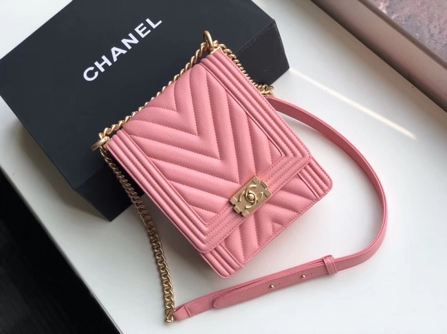 Boy chanel handbag Grained Calfskin & Gold-Tone Metal VS0130 pink