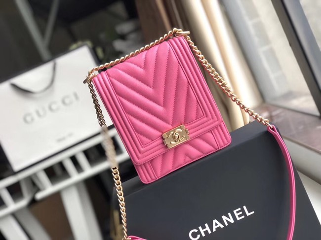 Boy chanel handbag Grained Calfskin & Gold-Tone Metal VS0130 rose