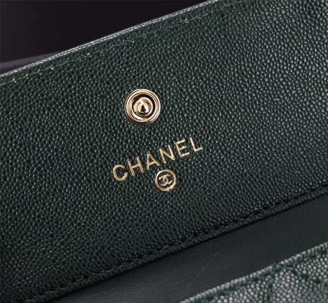 Chanel Calfskin Leather & Gold-Tone Metal A80734 Blackish green