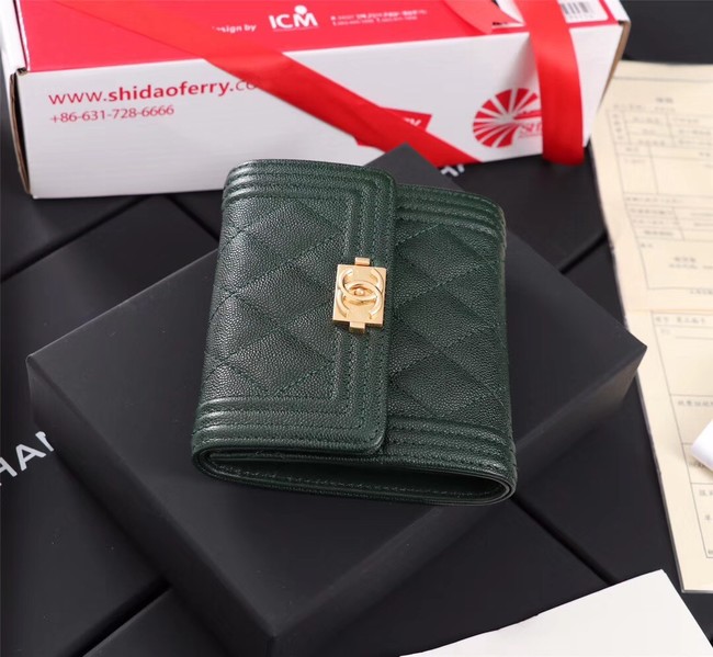 Chanel Calfskin Leather & Gold-Tone Metal A80734 Blackish green