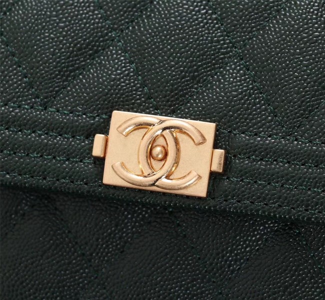 Chanel Calfskin Leather & Gold-Tone Metal A80734 Blackish green