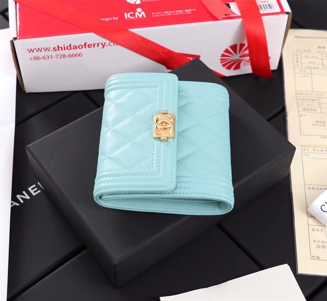 Chanel Calfskin Leather & Gold-Tone Metal A80734 sky blue