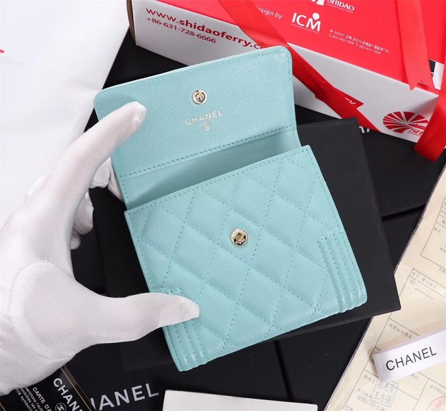 Chanel Calfskin Leather & Gold-Tone Metal A80734 sky blue